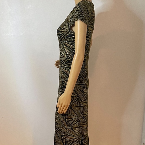 Black gold silver metallic short sleeve maxi dress - Picture 5 of 10